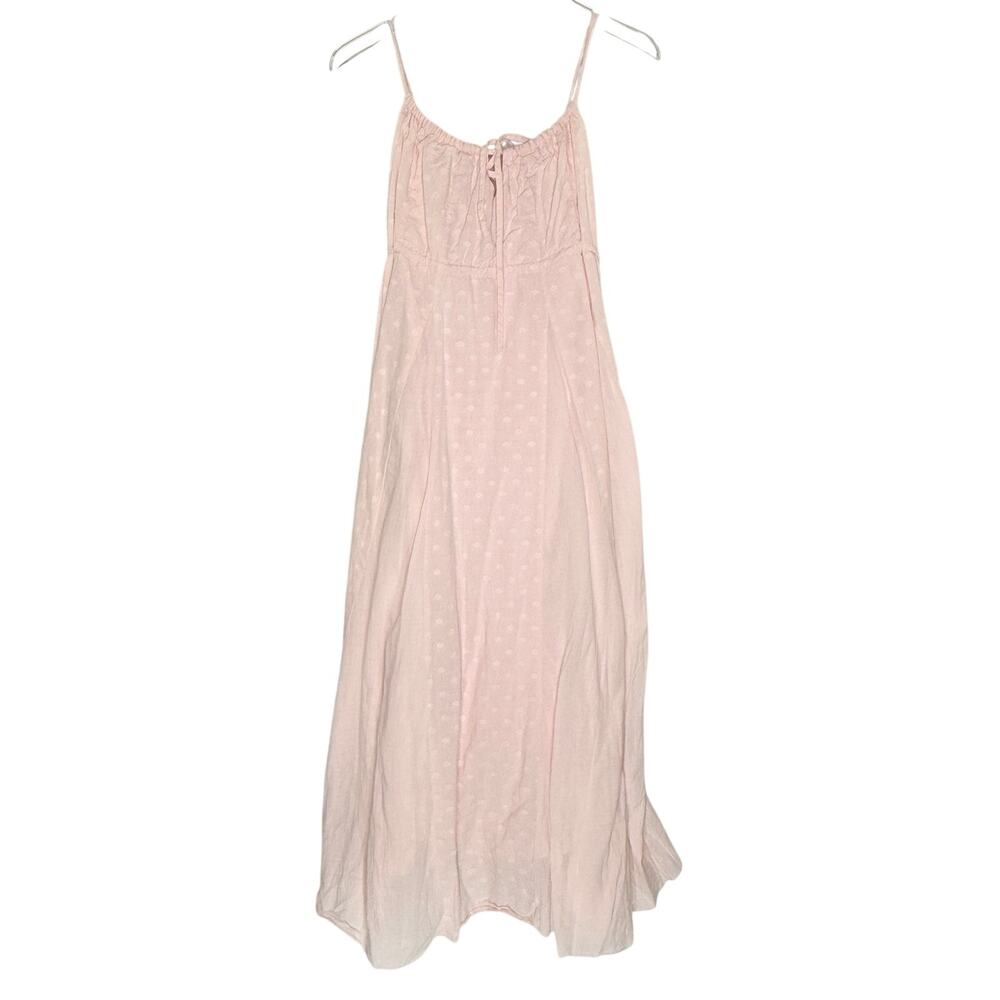 Lulus M Light Pink Maxi Dress Empire Waist Drawstring Spaghetti Strap Milkmaid